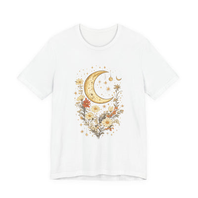 Moon & Autumn Florals Tee – Crescent Moon Floral Graphic T-Shirt