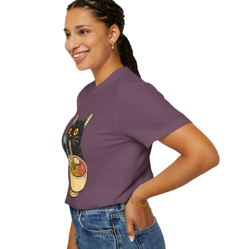 Cat Ramen T-Shirt — Cute Black Cat Slurping Ramen Graphic Tee