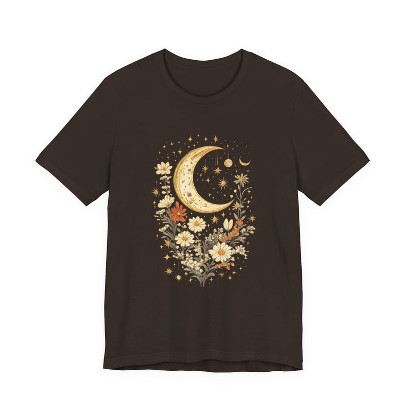 Moon & Autumn Florals Tee – Crescent Moon Floral Graphic T-Shirt