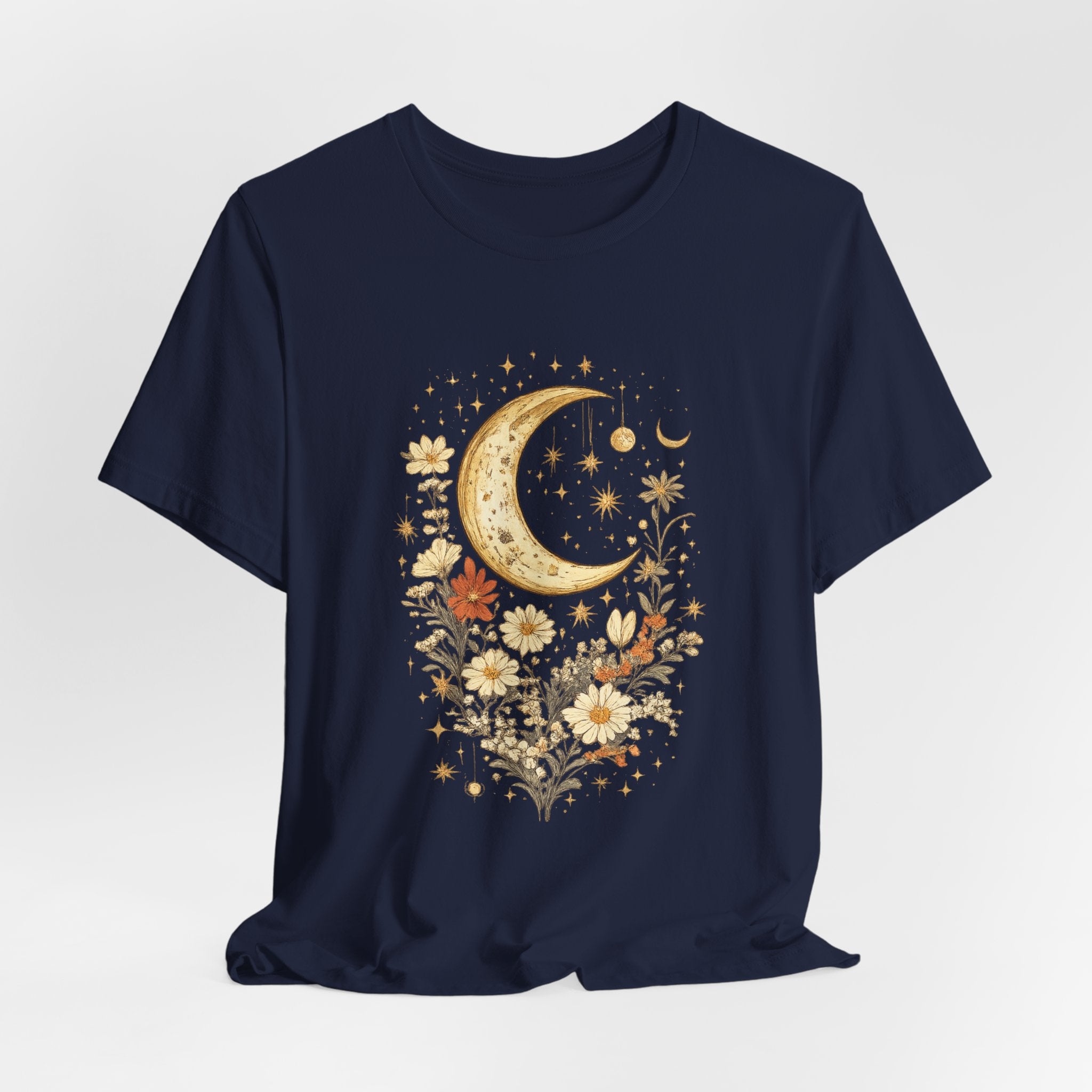 Moon & Autumn Florals Tee – Crescent Moon Floral Graphic T-Shirt