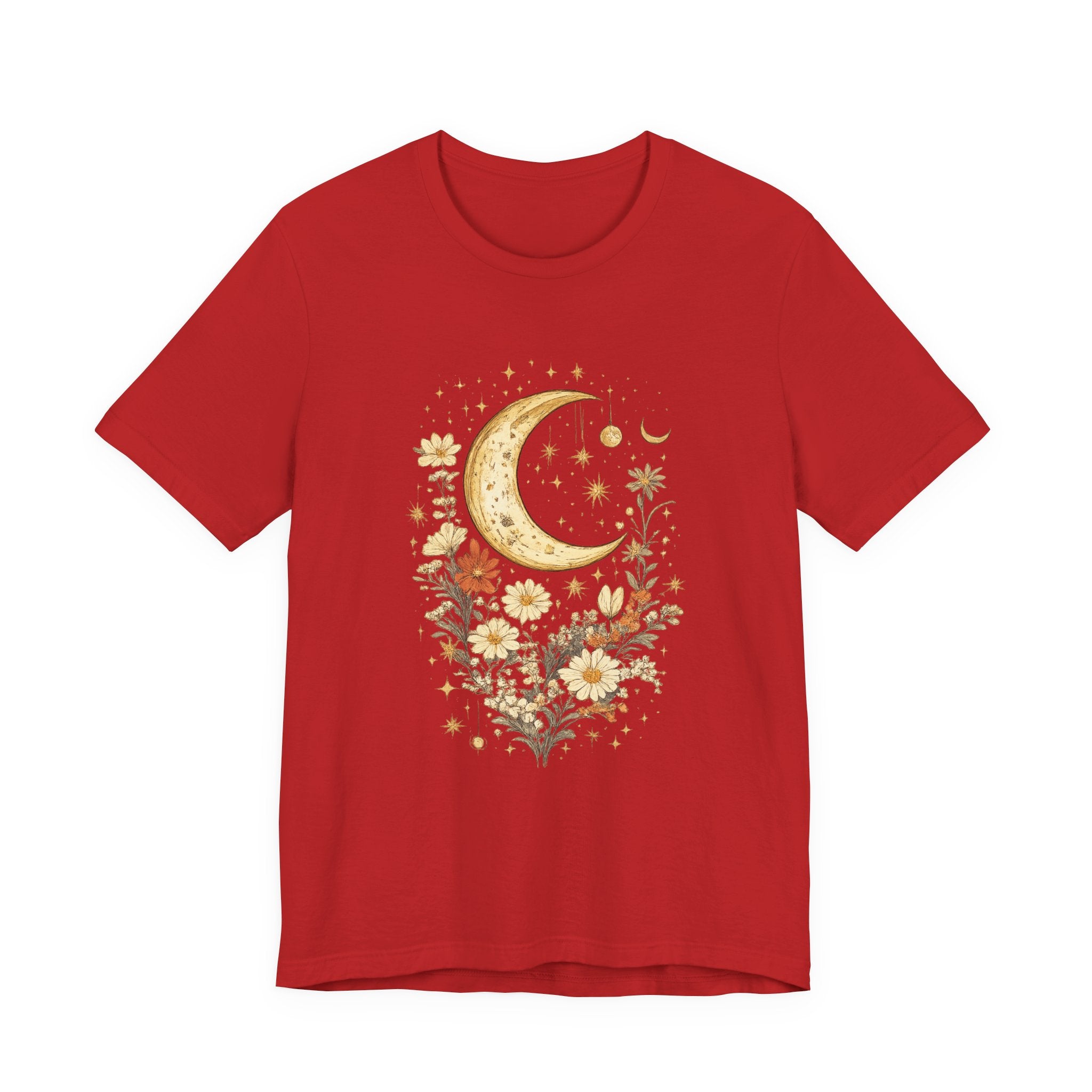 Moon & Autumn Florals Tee – Crescent Moon Floral Graphic T-Shirt