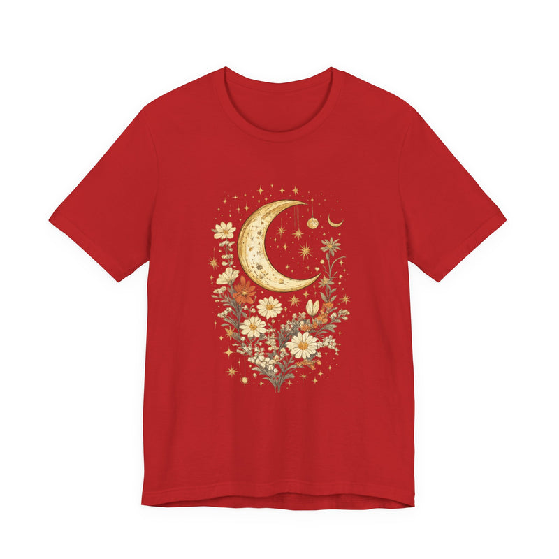 Moon & Autumn Florals Tee – Crescent Moon Floral Graphic T-Shirt