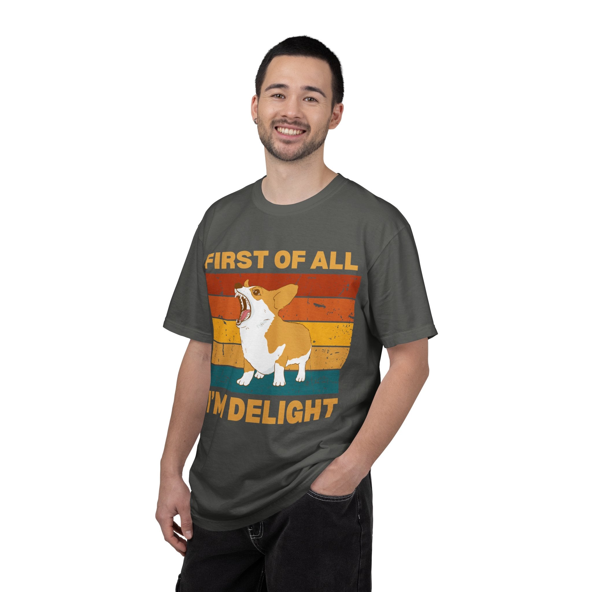 Corgi 'First of All I'm Delight' Retro Graphic T-Shirt