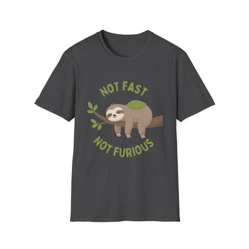 Sloth T-Shirt – “Not Fast Not Furious” Relaxed Animal Graphic Tee