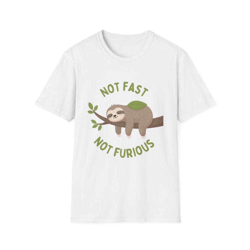 Sloth T-Shirt – “Not Fast Not Furious” Relaxed Animal Graphic Tee