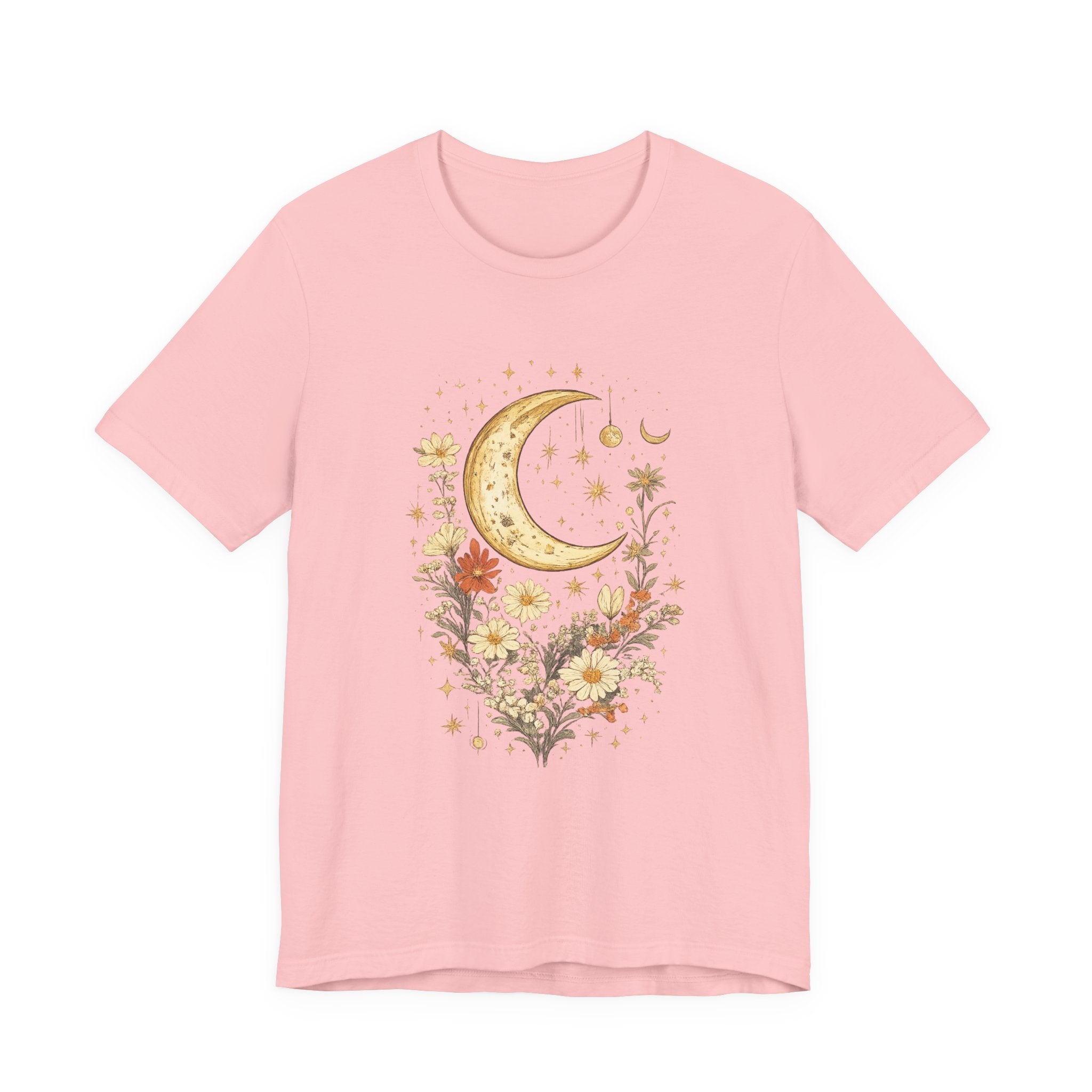 Moon & Autumn Florals Tee – Crescent Moon Floral Graphic T-Shirt