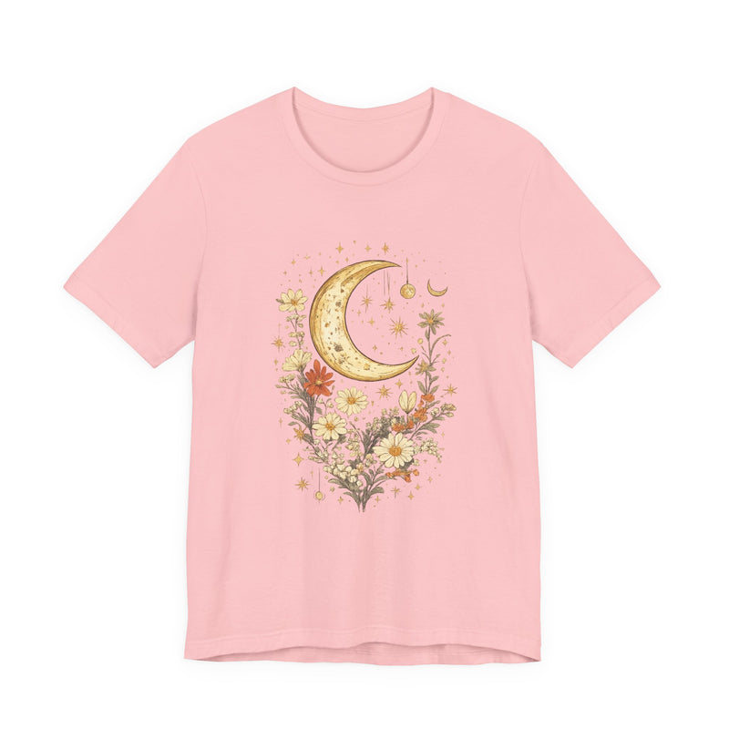 Moon & Autumn Florals Tee – Crescent Moon Floral Graphic T-Shirt