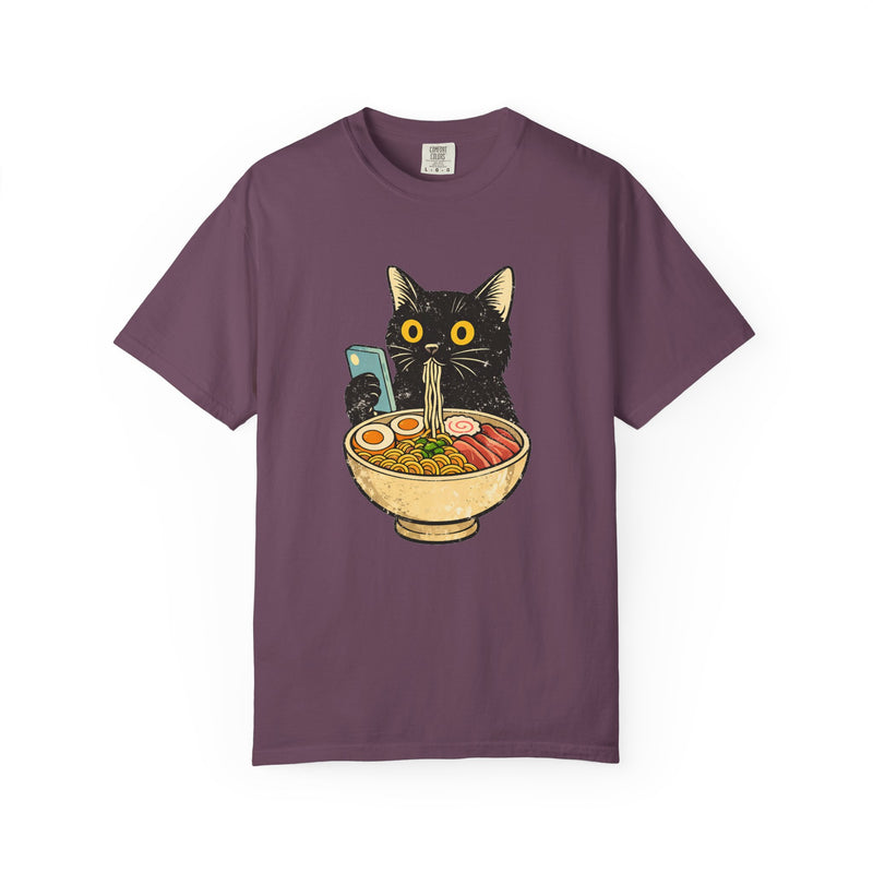 Cat Ramen T-Shirt — Cute Black Cat Slurping Ramen Graphic Tee