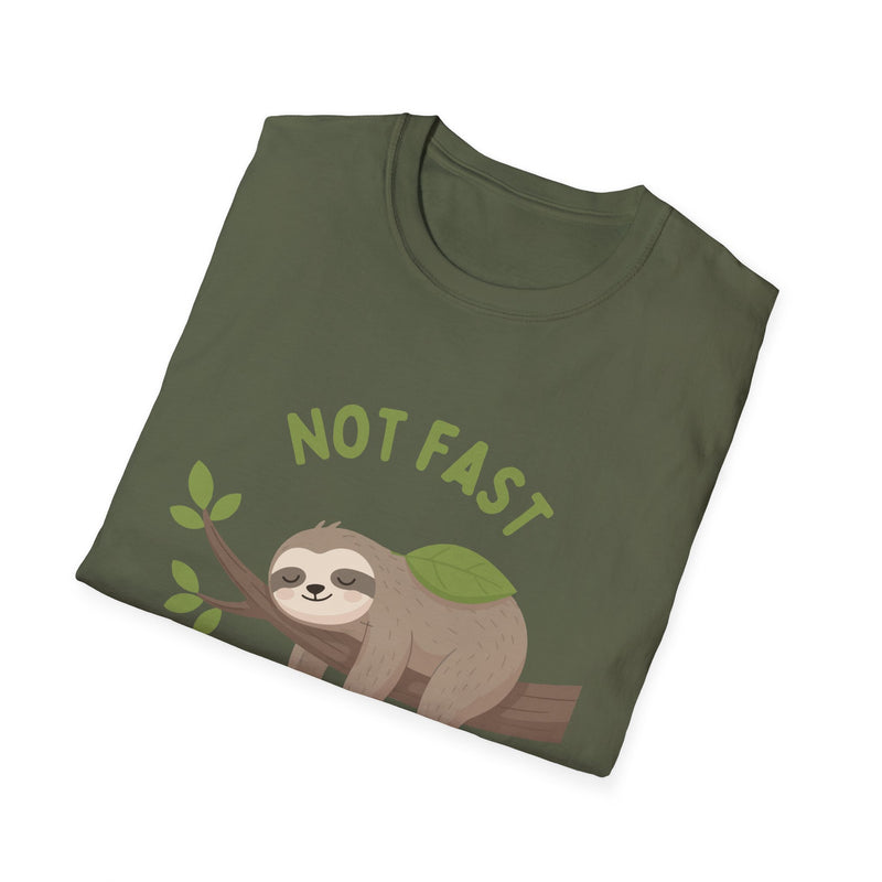 Sloth T-Shirt – “Not Fast Not Furious” Relaxed Animal Graphic Tee