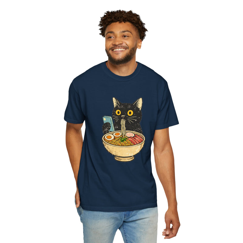 Cat Ramen T-Shirt — Cute Black Cat Slurping Ramen Graphic Tee