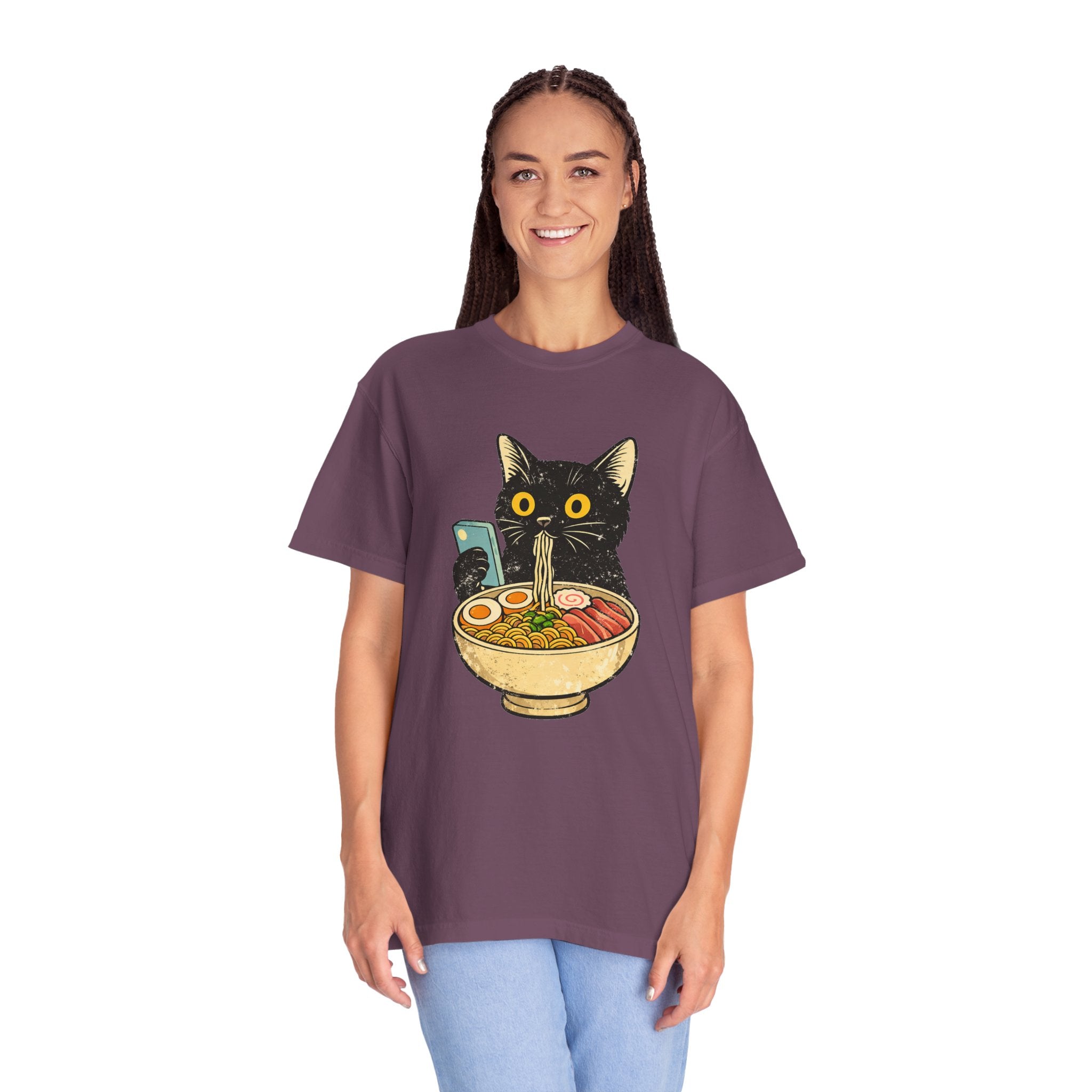 Cat Ramen T-Shirt — Cute Black Cat Slurping Ramen Graphic Tee