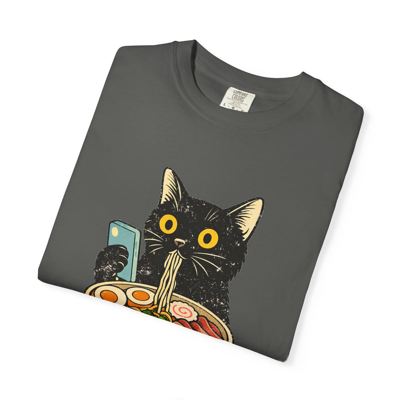 Cat Ramen T-Shirt — Cute Black Cat Slurping Ramen Graphic Tee