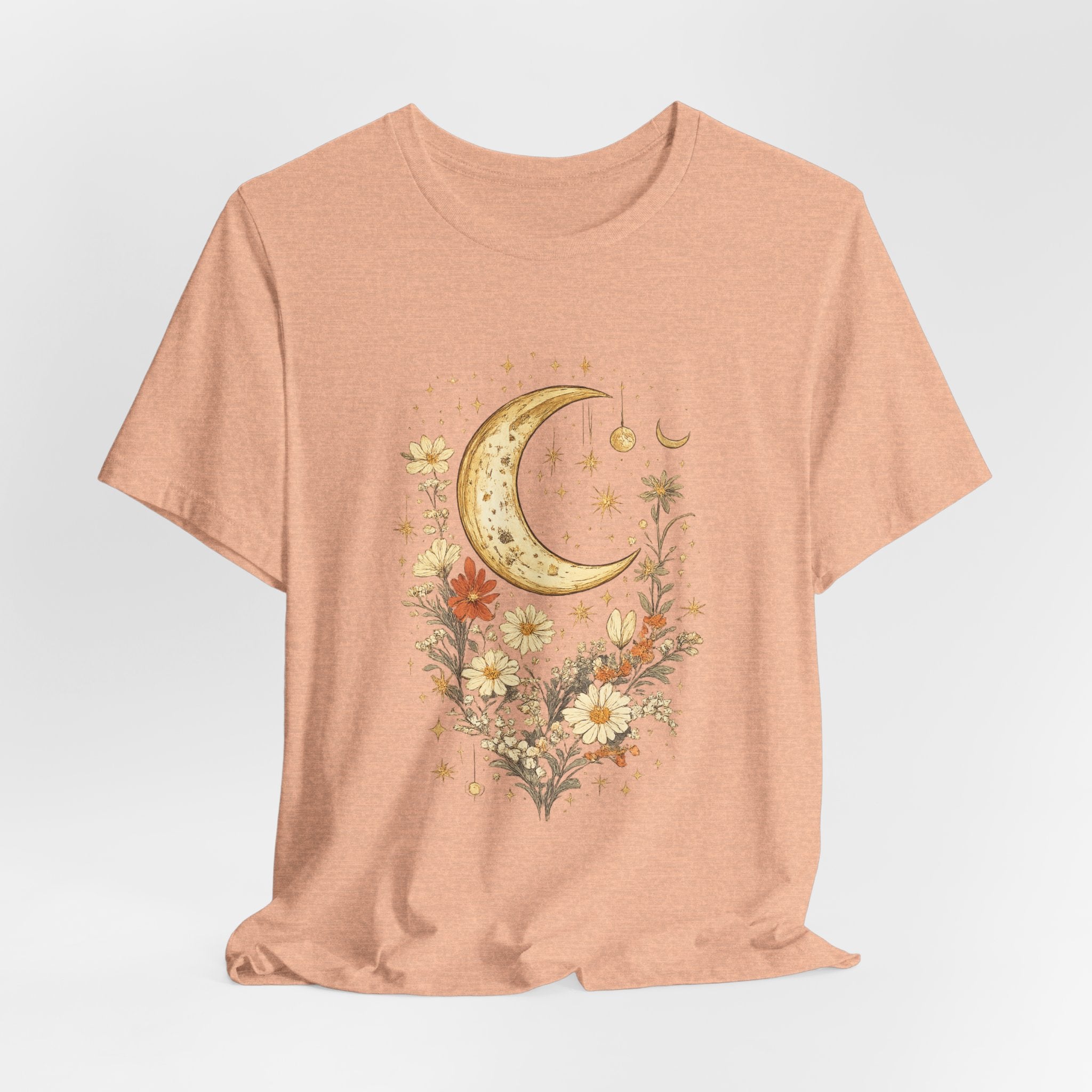 Moon & Autumn Florals Tee – Crescent Moon Floral Graphic T-Shirt