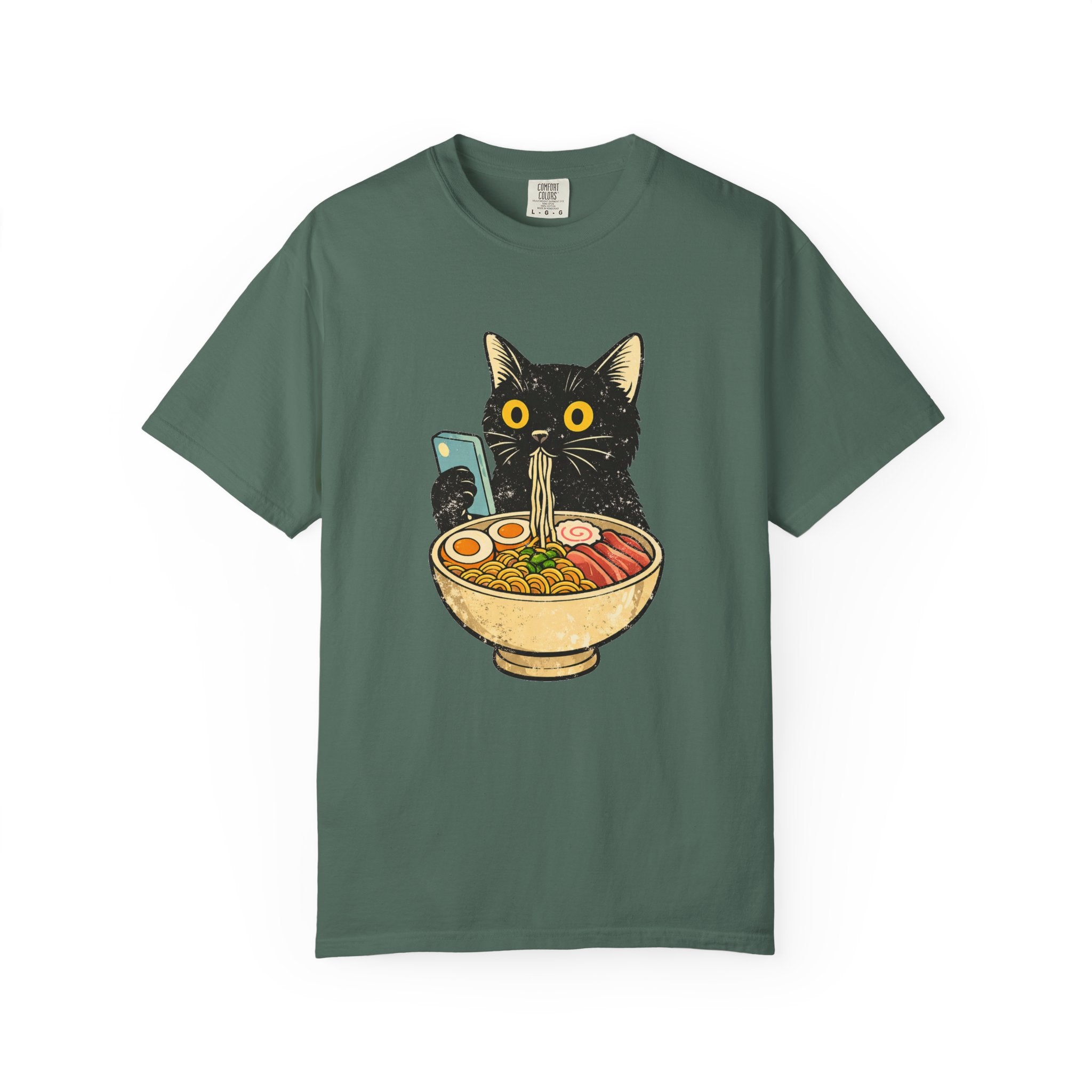 Cat Ramen T-Shirt — Cute Black Cat Slurping Ramen Graphic Tee