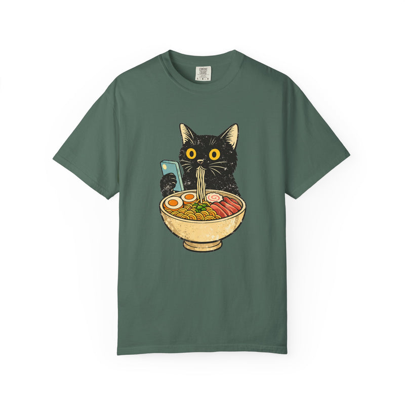 Cat Ramen T-Shirt — Cute Black Cat Slurping Ramen Graphic Tee