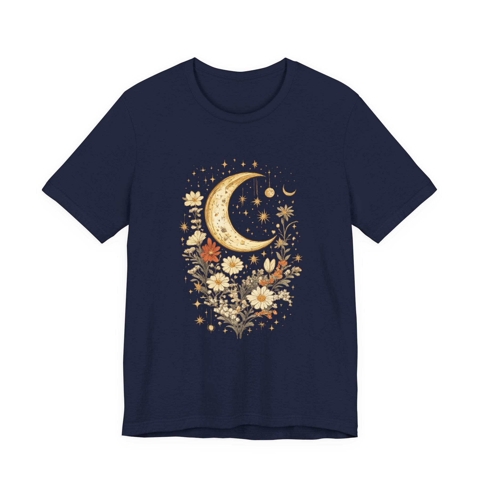 Moon & Autumn Florals Tee – Crescent Moon Floral Graphic T-Shirt