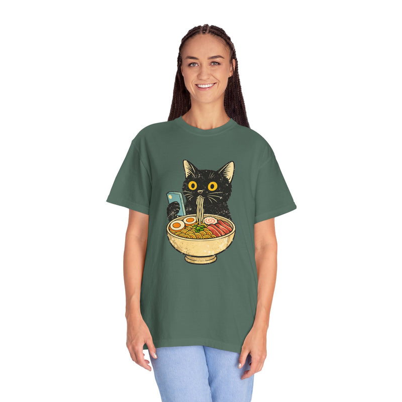 Cat Ramen T-Shirt — Cute Black Cat Slurping Ramen Graphic Tee