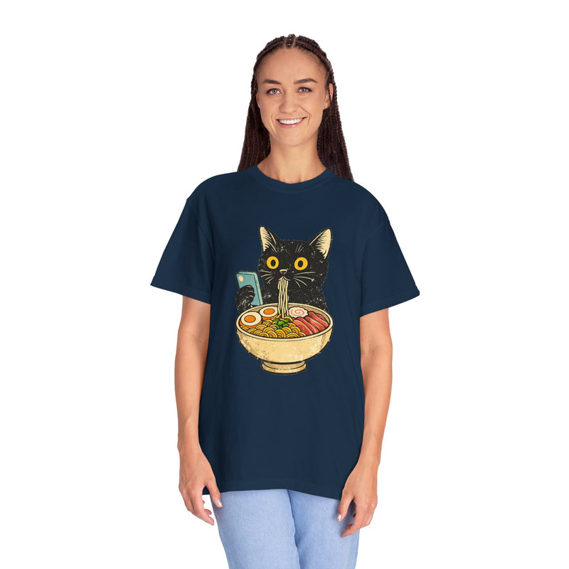 Cat Ramen T-Shirt — Cute Black Cat Slurping Ramen Graphic Tee