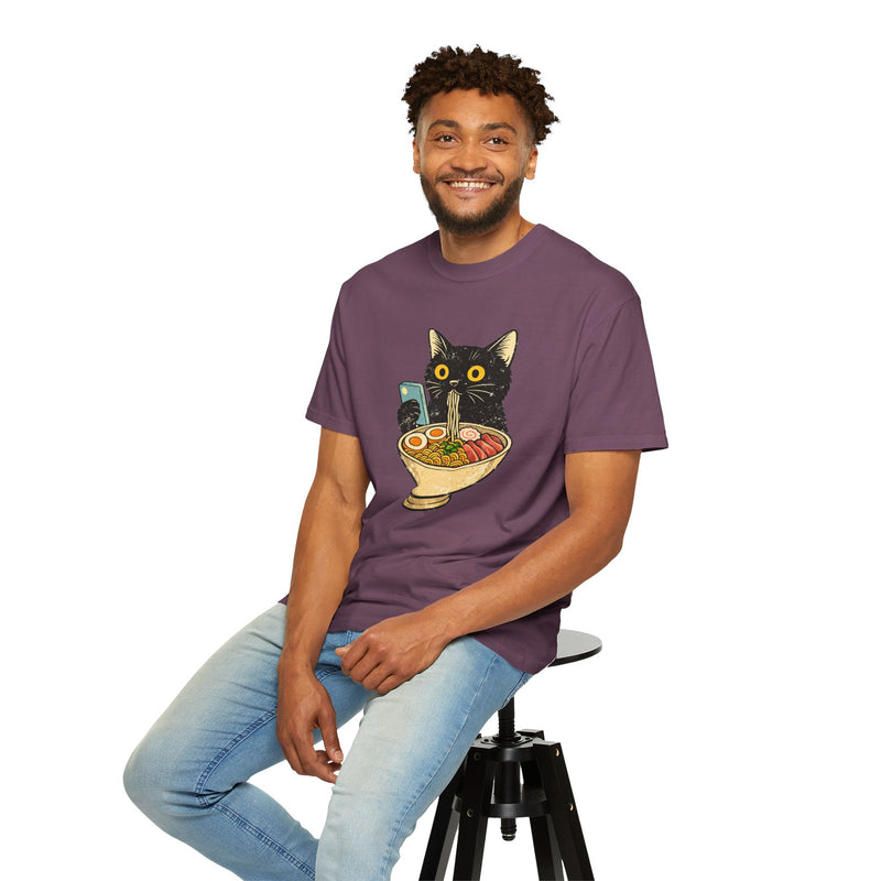 Cat Ramen T-Shirt — Cute Black Cat Slurping Ramen Graphic Tee