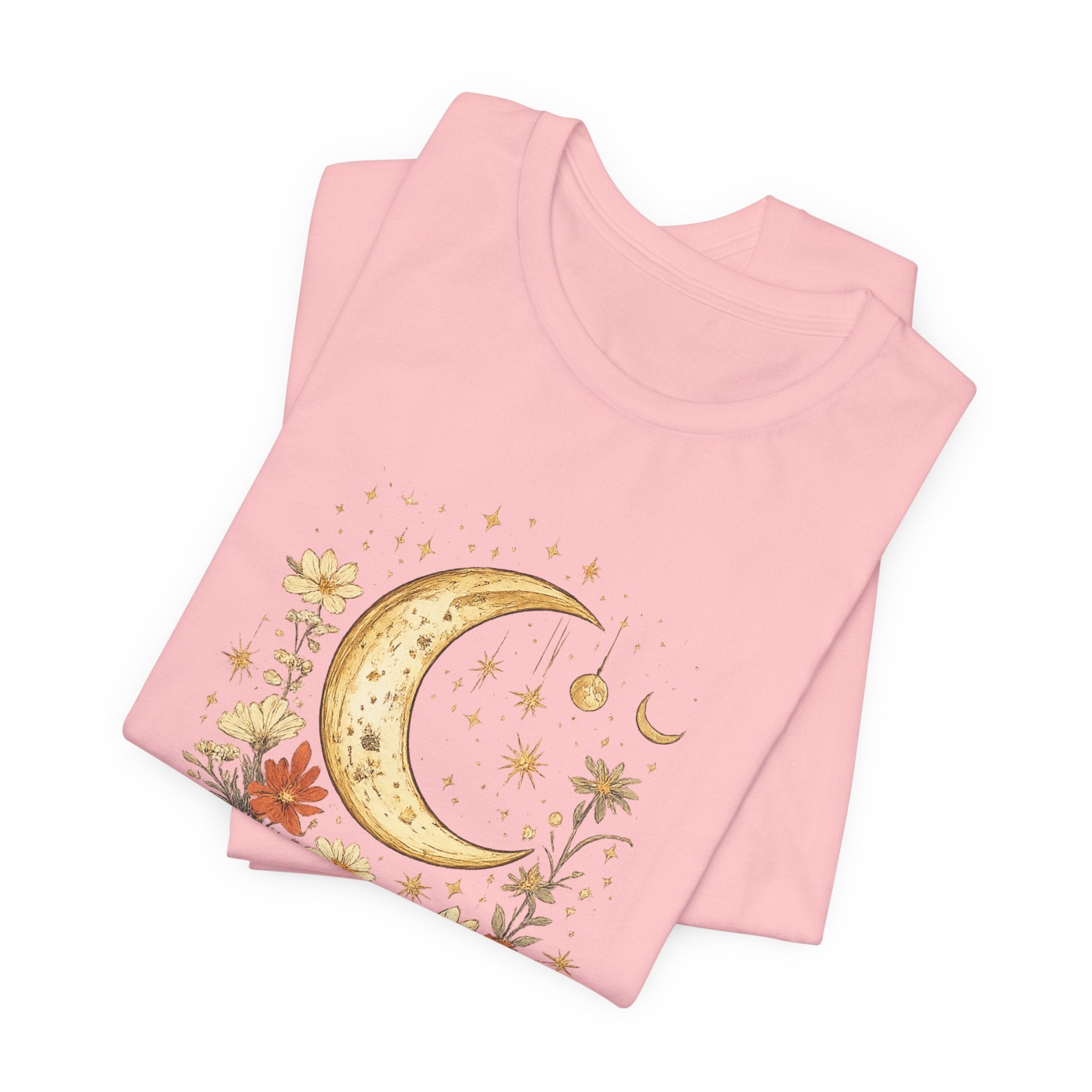 Moon & Autumn Florals Tee – Crescent Moon Floral Graphic T-Shirt