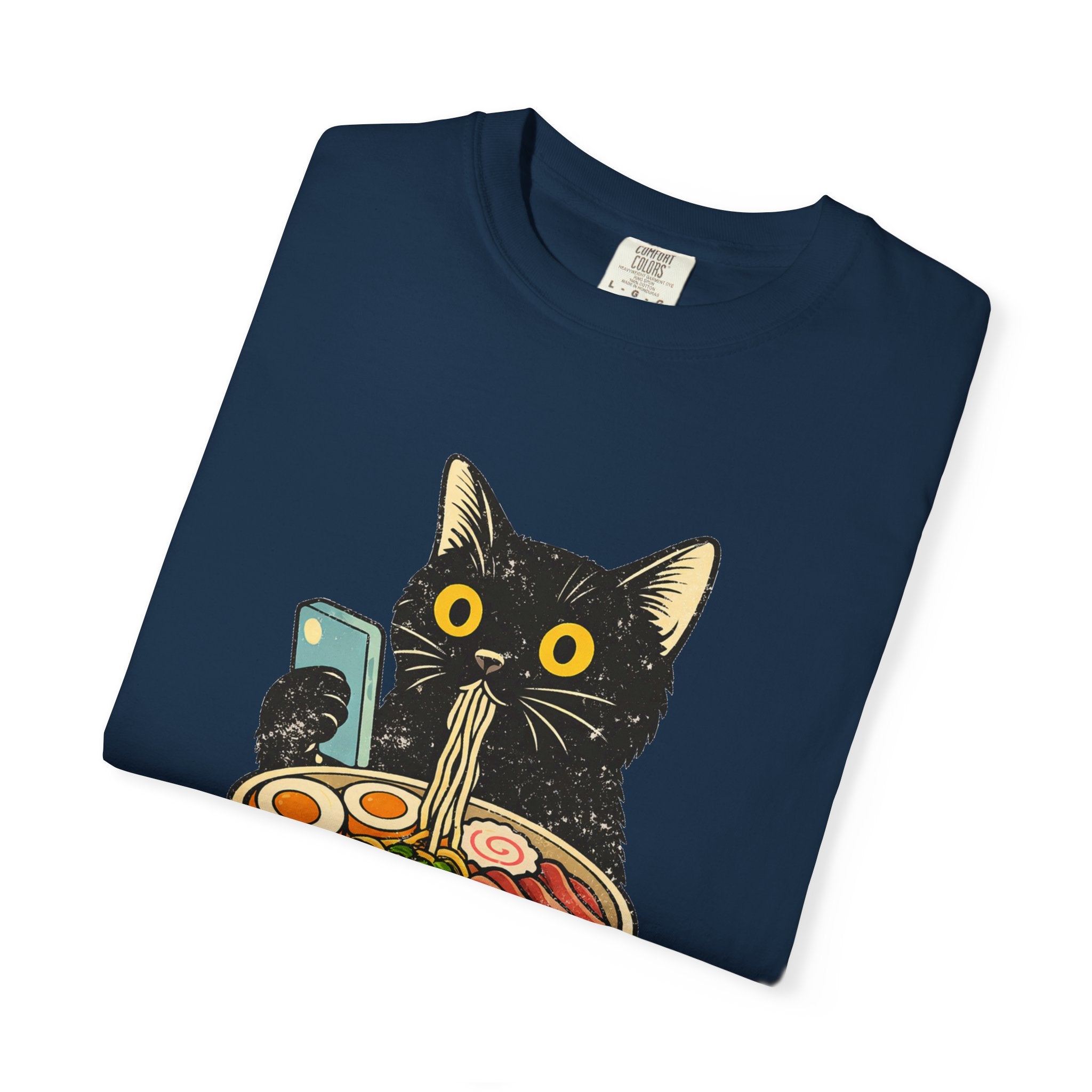 Cat Ramen T-Shirt — Cute Black Cat Slurping Ramen Graphic Tee