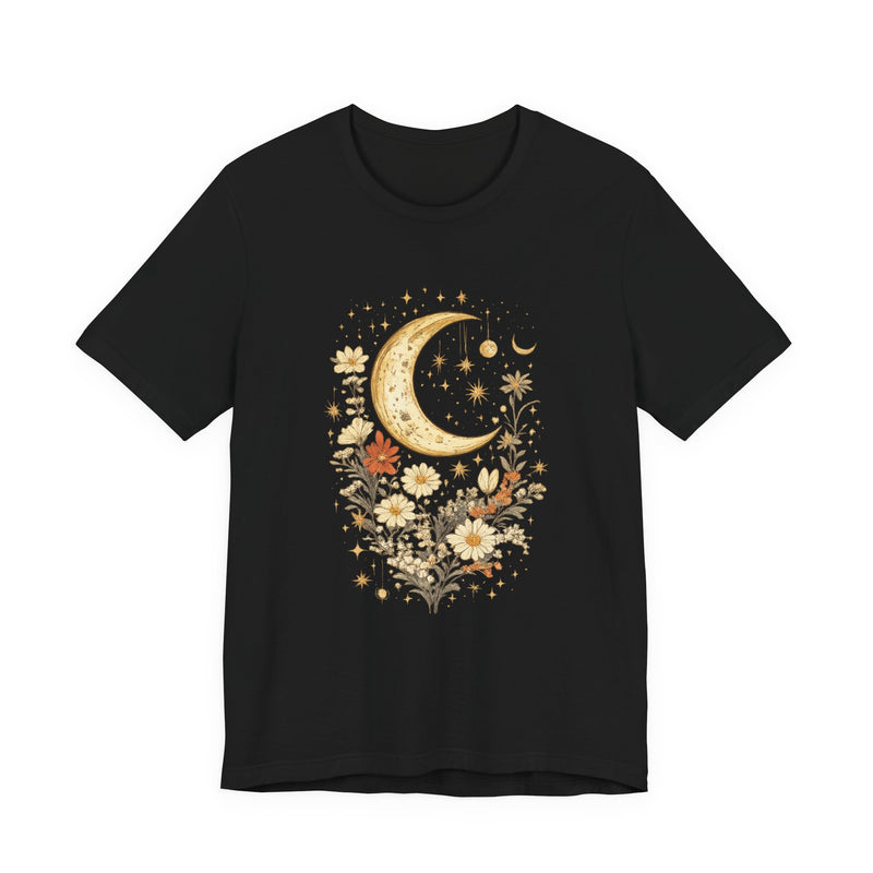 Moon & Autumn Florals Tee – Crescent Moon Floral Graphic T-Shirt
