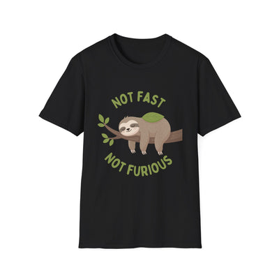 Sloth T-Shirt – “Not Fast Not Furious” Relaxed Animal Graphic Tee