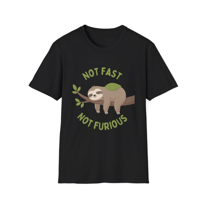 Sloth T-Shirt – “Not Fast Not Furious” Relaxed Animal Graphic Tee