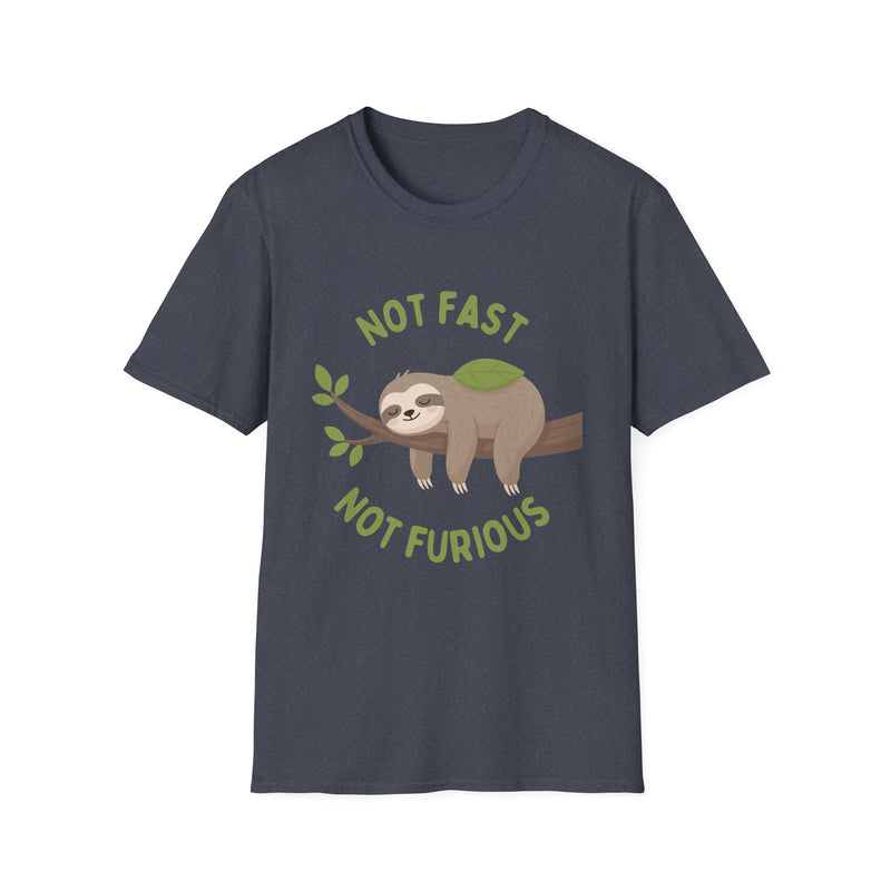 Sloth T-Shirt – “Not Fast Not Furious” Relaxed Animal Graphic Tee