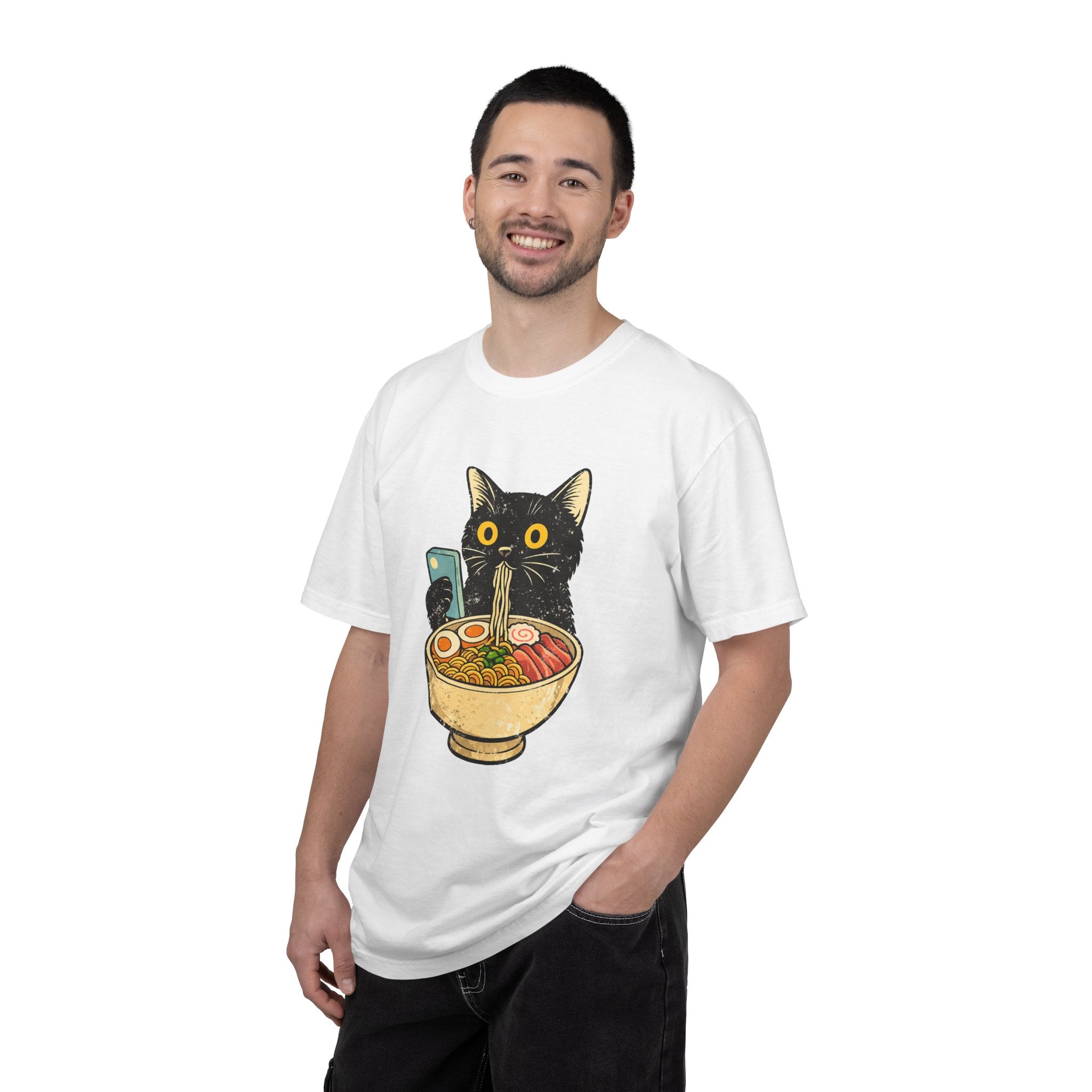 Cat Ramen T-Shirt — Cute Black Cat Slurping Ramen Graphic Tee