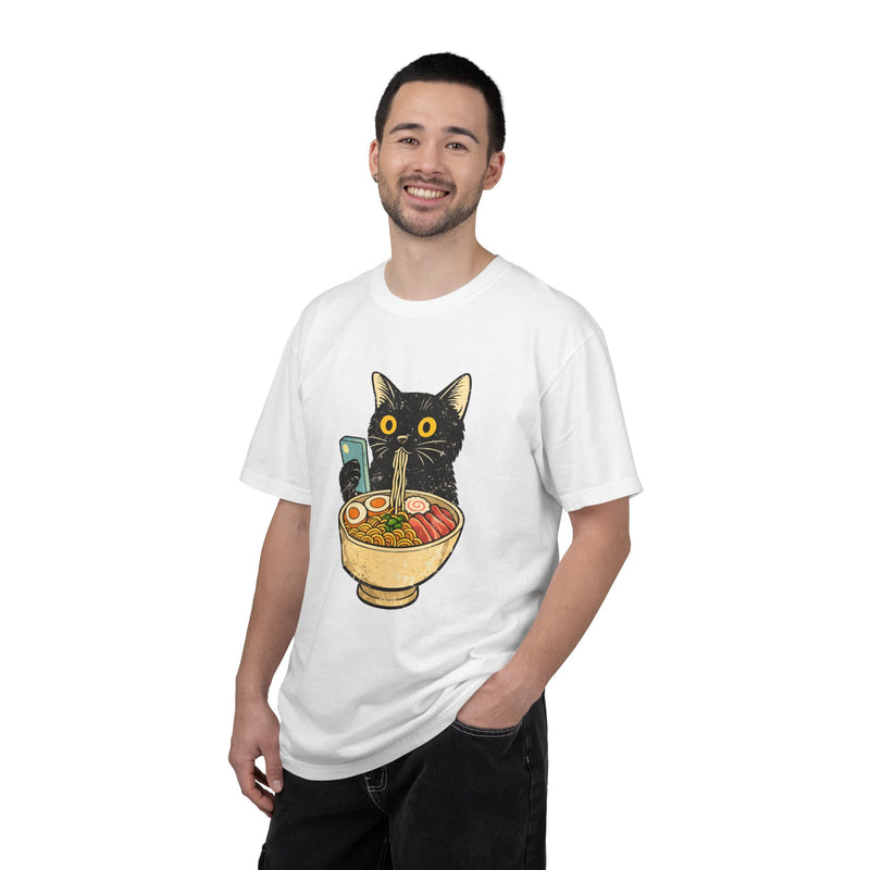 Cat Ramen T-Shirt — Cute Black Cat Slurping Ramen Graphic Tee