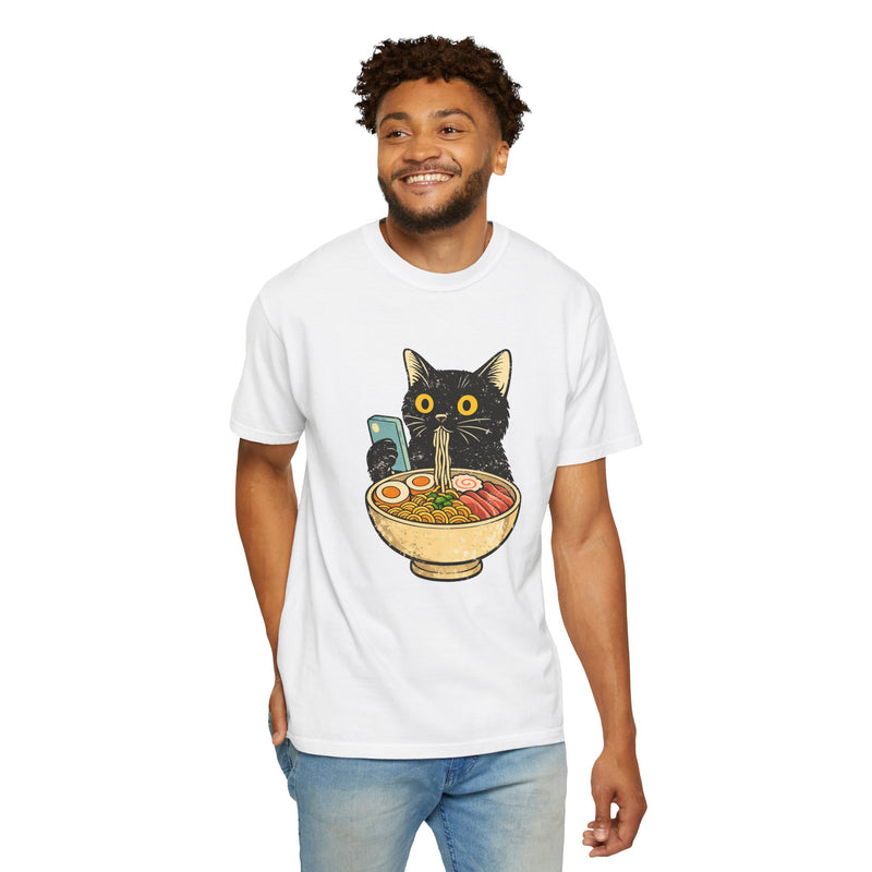 Cat Ramen T-Shirt — Cute Black Cat Slurping Ramen Graphic Tee