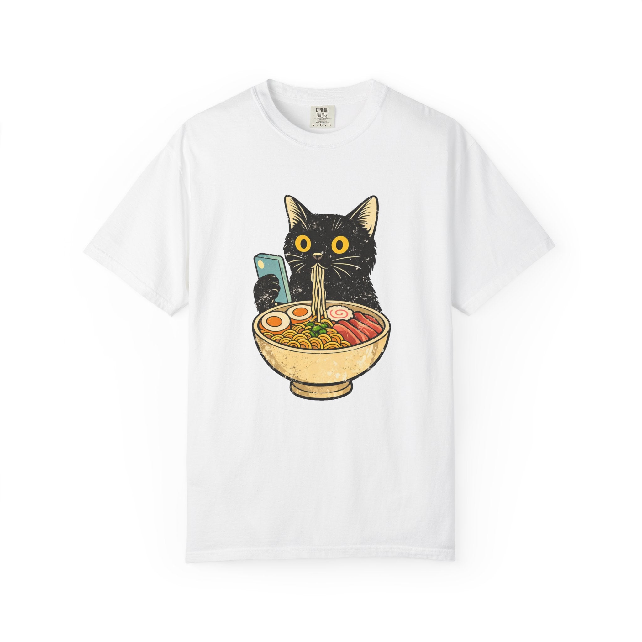 Cat Ramen T-Shirt — Cute Black Cat Slurping Ramen Graphic Tee