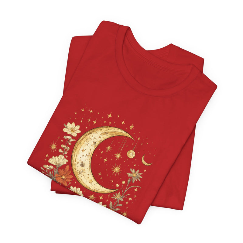 Moon & Autumn Florals Tee – Crescent Moon Floral Graphic T-Shirt