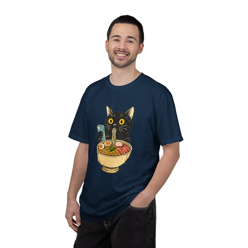 Cat Ramen T-Shirt — Cute Black Cat Slurping Ramen Graphic Tee