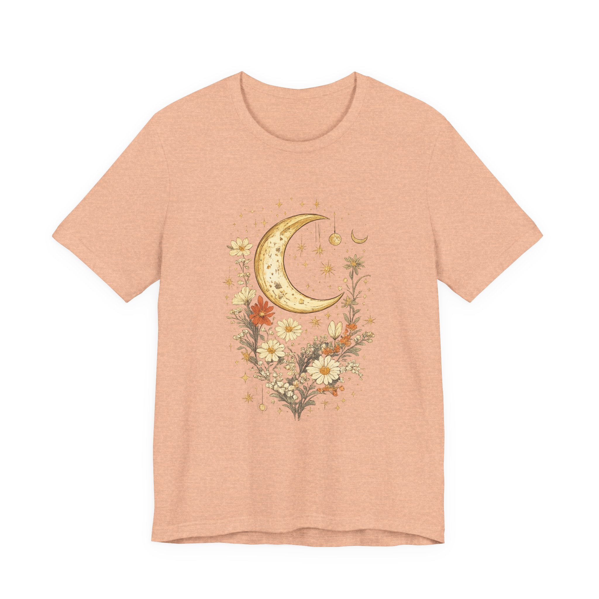 Moon & Autumn Florals Tee – Crescent Moon Floral Graphic T-Shirt