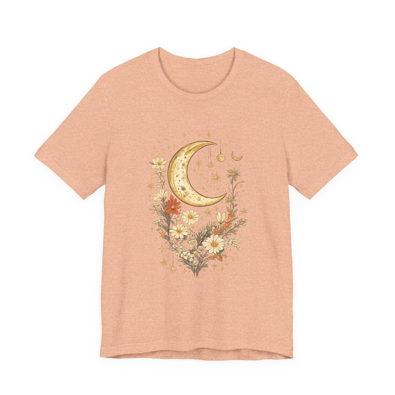 Moon & Autumn Florals Tee – Crescent Moon Floral Graphic T-Shirt