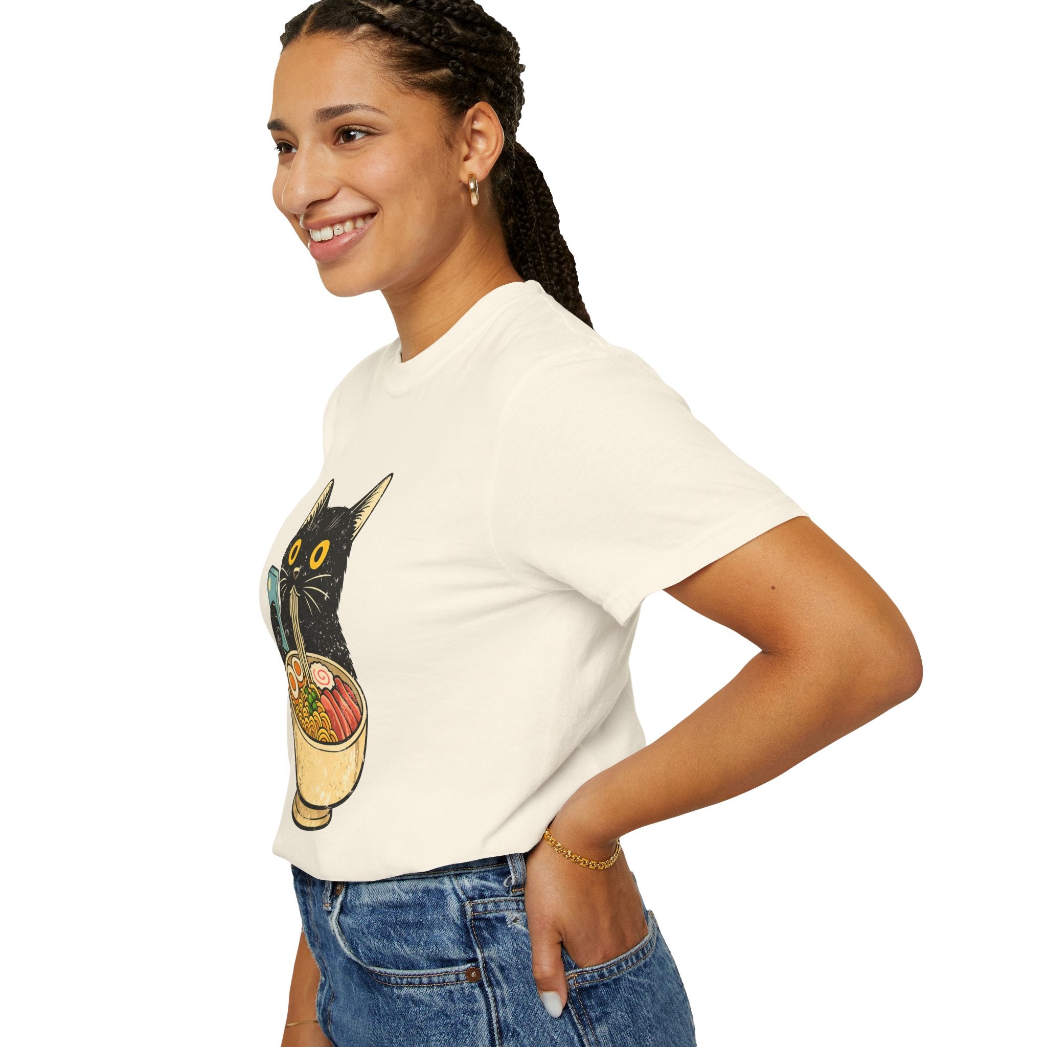 Cat Ramen T-Shirt — Cute Black Cat Slurping Ramen Graphic Tee