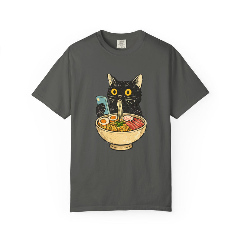 Cat Ramen T-Shirt — Cute Black Cat Slurping Ramen Graphic Tee