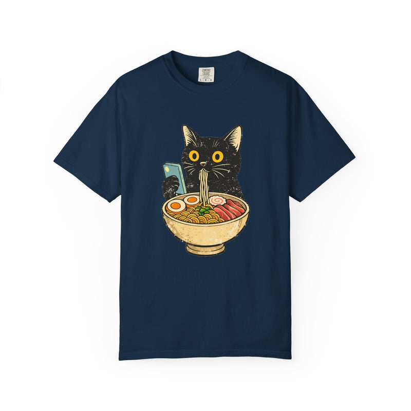 Cat Ramen T-Shirt — Cute Black Cat Slurping Ramen Graphic Tee