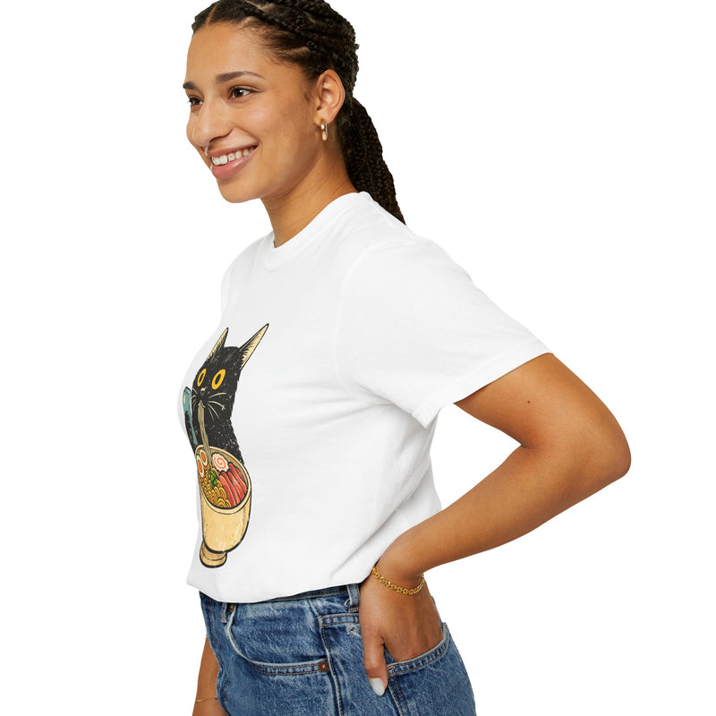 Cat Ramen T-Shirt — Cute Black Cat Slurping Ramen Graphic Tee
