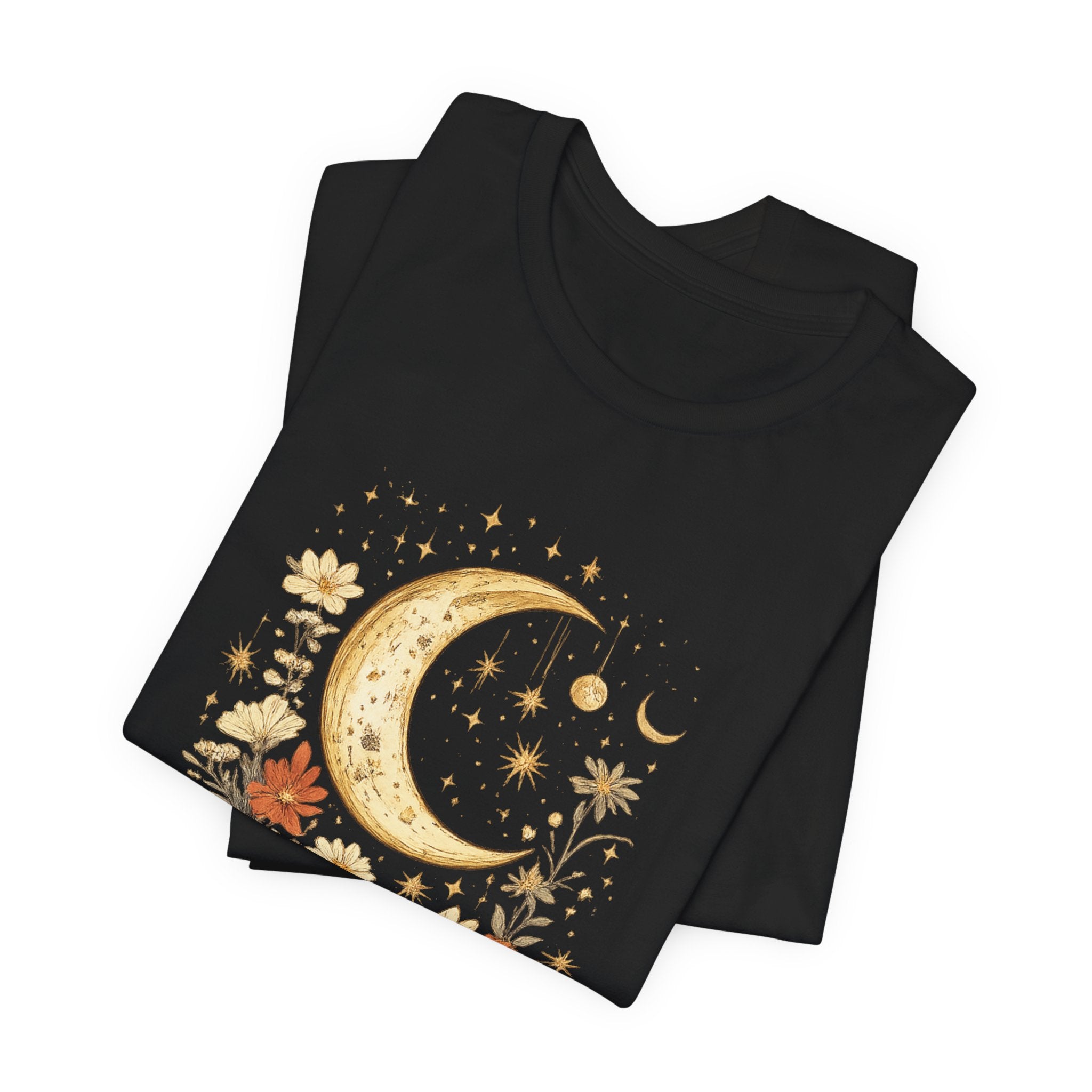 Moon & Autumn Florals Tee – Crescent Moon Floral Graphic T-Shirt