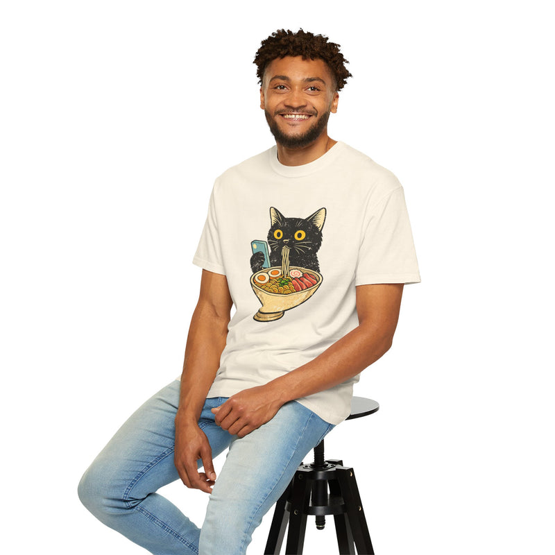 Cat Ramen T-Shirt — Cute Black Cat Slurping Ramen Graphic Tee
