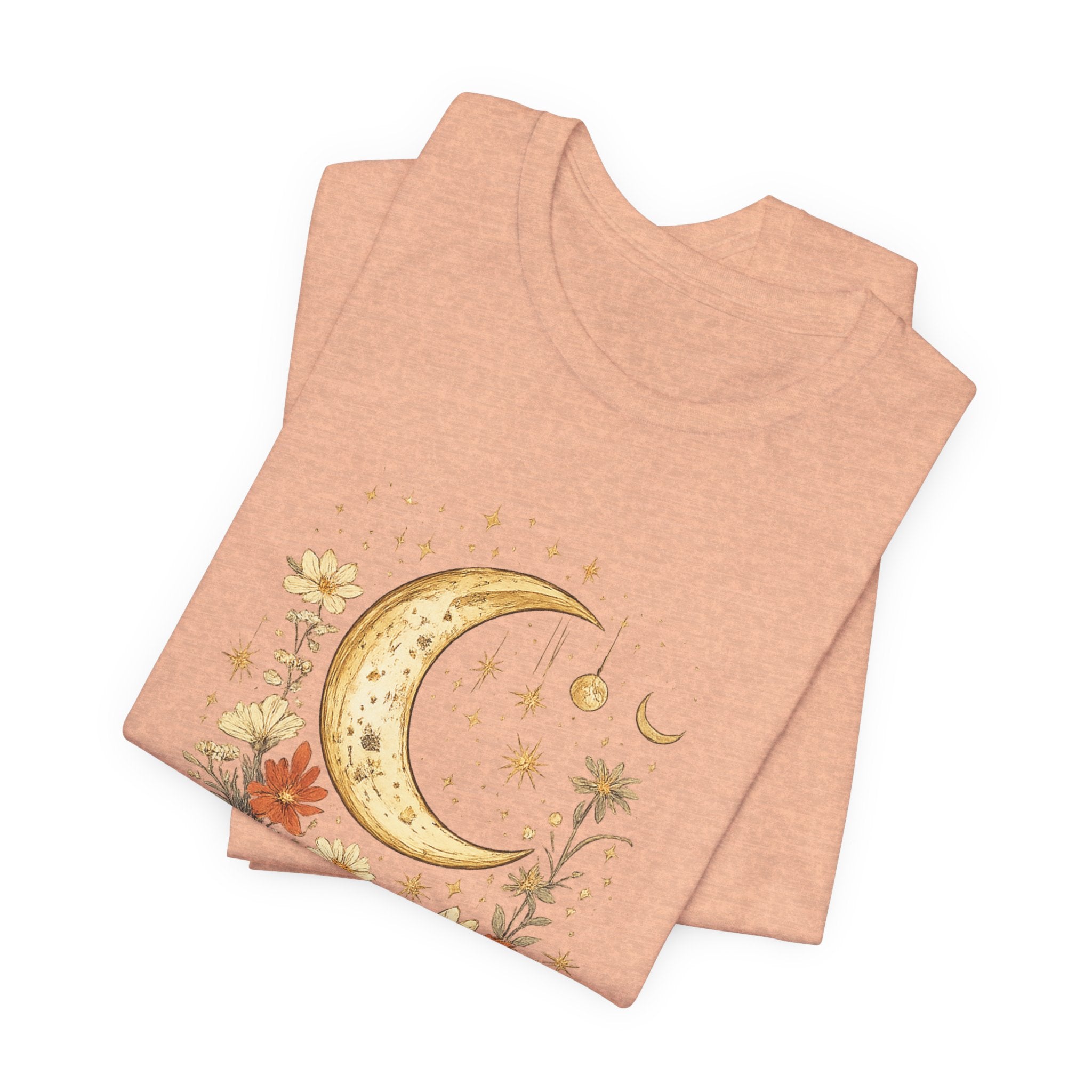 Moon & Autumn Florals Tee – Crescent Moon Floral Graphic T-Shirt