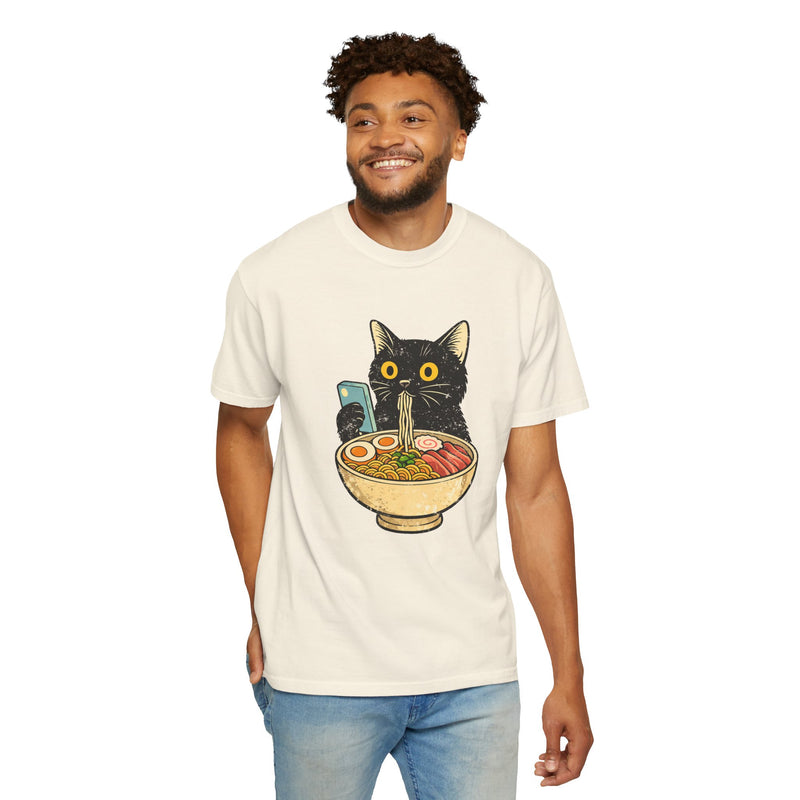 Cat Ramen T-Shirt — Cute Black Cat Slurping Ramen Graphic Tee
