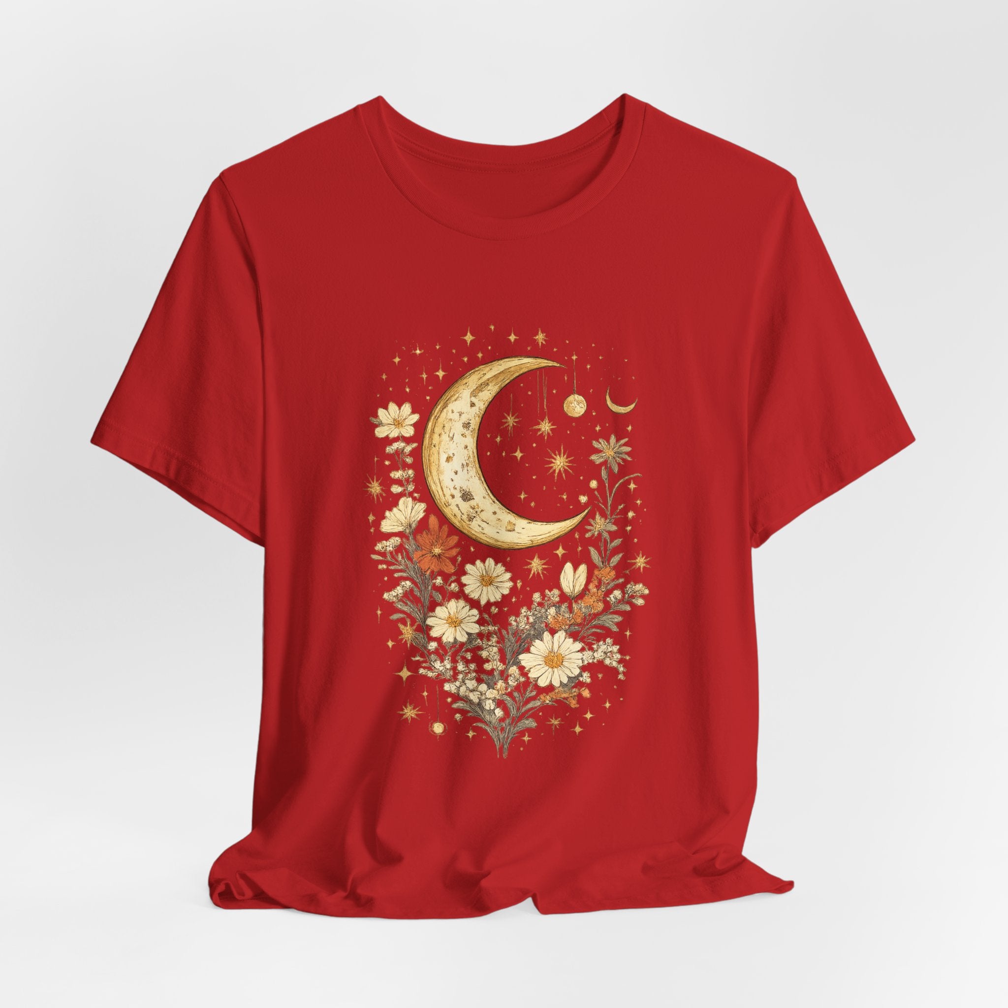 Moon & Autumn Florals Tee – Crescent Moon Floral Graphic T-Shirt