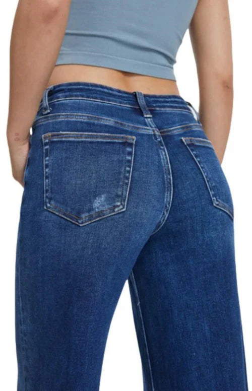 Women's High Waist Wide-Leg Straight Jeans — Hip Lift, Loose Fit, Crocheted Detail