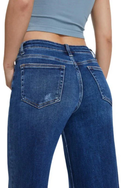Women's High Waist Wide-Leg Straight Jeans — Hip Lift, Loose Fit, Crocheted Detail