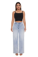 Women's High Waist Wide-Leg Straight Jeans — Hip Lift, Loose Fit, Crocheted Detail